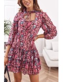 Casual dress with ruffles, pink 9105 - Online store - Boutique